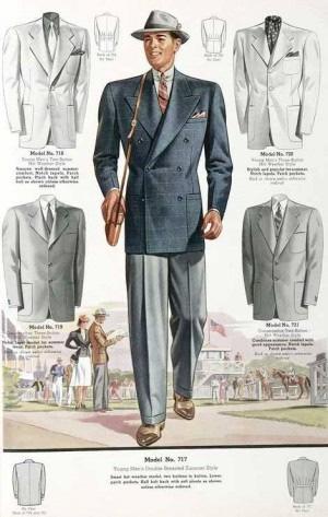 Men's Fashion Guide In the 1930s, the appearance of an athletic body became the ideal men s shape. Clothing reflected this new shape with extra broad shoulders, thin waists and tapered legs.