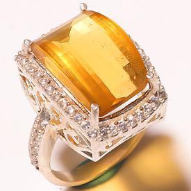 177) Brazilian Citrine Gemstone & White Topaz Stone Jewelry Ring 8 Rs 1