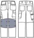 Hidden knife and waistband buttons to avoid scratching cars etc. The knees are reinforced with polyamide.