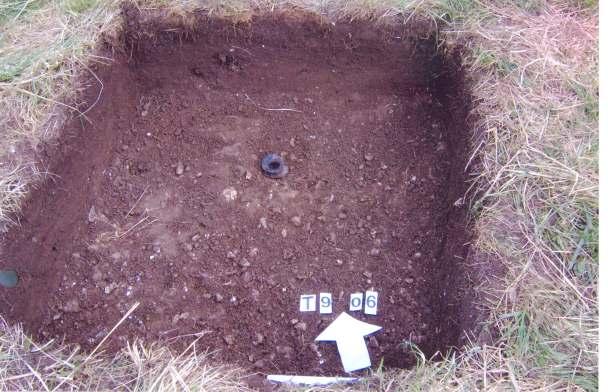 Trench 9 A small 1m x 1m test trench was excavated over one of the anomalies seen on the geophysics as an oval shape.