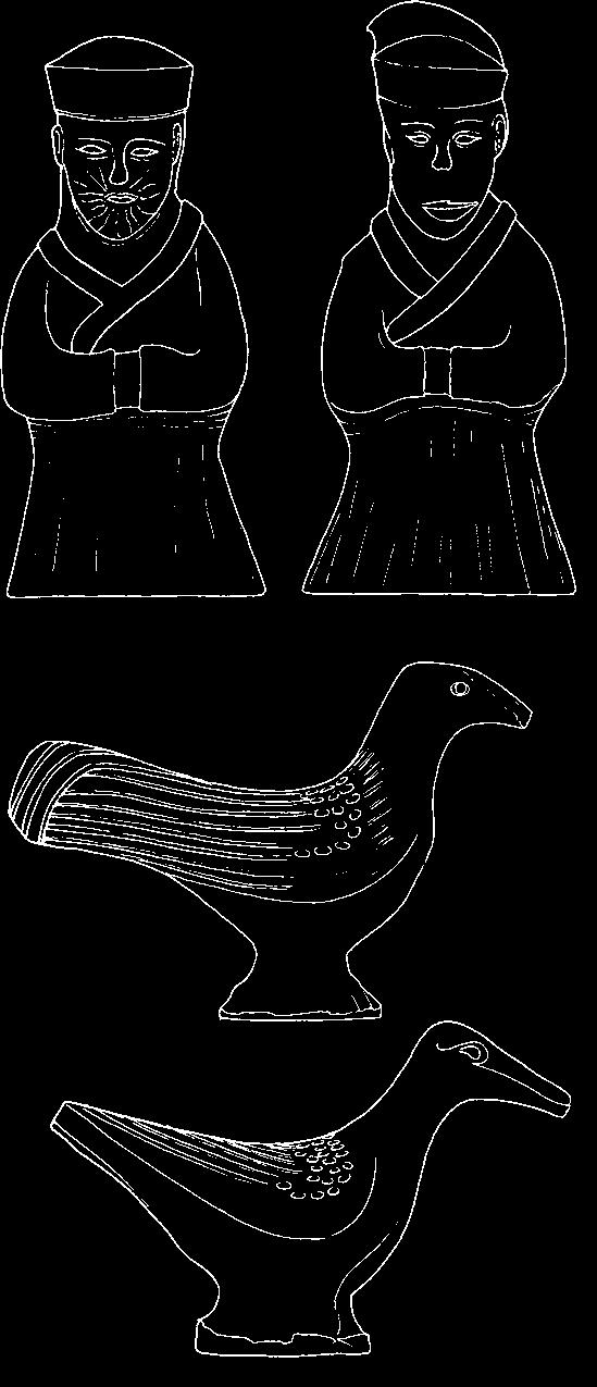 It is stout with small upright ears; its tail is curled around its behind. There is a chain of links around its neck and straps around its body. It is 12.3 cm long (Figs. 10:5; 11). Hens, one pair.