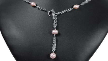necklet with 3 rows belcher chain & 6 rose pearls - 45cm Code: VPM