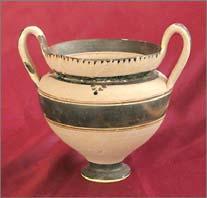 Sometimes lines were scored into the surface to produce further decorative details. The pottery decorated in Gnathian style is generally smallish in size: pelikes, lekythoi, alabastra, and skyphoi.