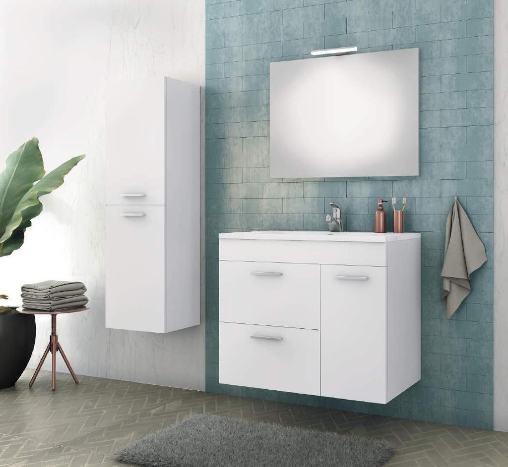 Aegean 75 White Shiny White lacquered finish L 5FARX75WH * 72x43,5x60 Suspended Base Unit - Two drawers & One door 75x45,5x16 Porcelain top 2cm profile & integrated porcelain washbasin