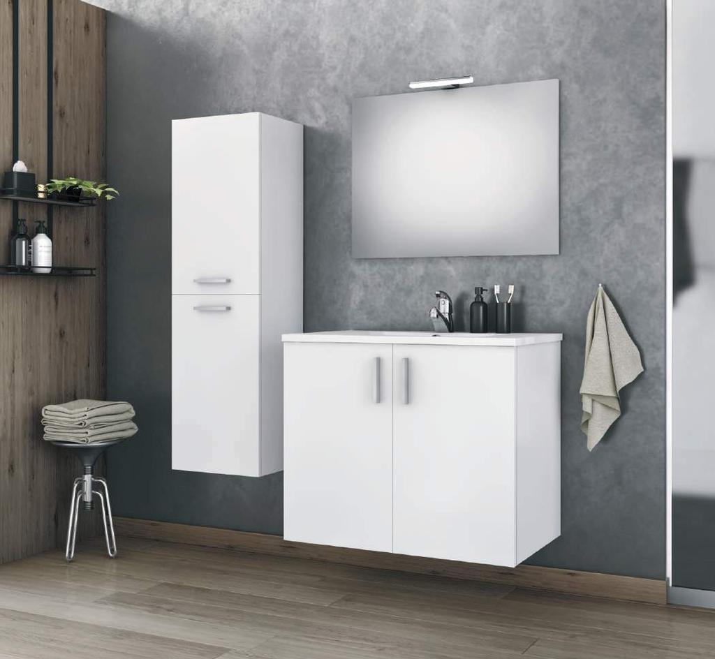 Ionian 75 White Shiny White lacquered finish L 5FAR075WH * 72x43,5x60 Suspended Base Unit - Single storage space - Two doors 75x45,5x16 Porcelain top 2cm profile & integrated porcelain washbasin