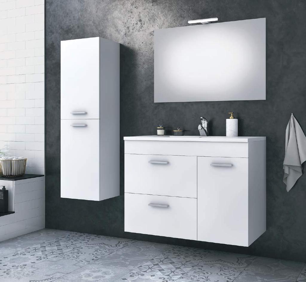Aegean 85 White Shiny White lacquered finish L 5FARX85WH * 82x43,5x60 Suspended Base Unit - Two drawers & One door 85x45,5x16 Porcelain top 2cm profile & integrated porcelain washbasin