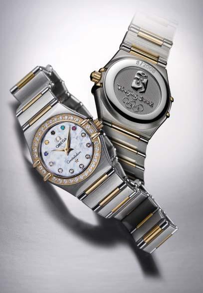 The Constellation Ladies model, for example, with its 22.5mm case and white mother-of-pearl dial, has five coloured hour marker jewels representing the Olympic rings.
