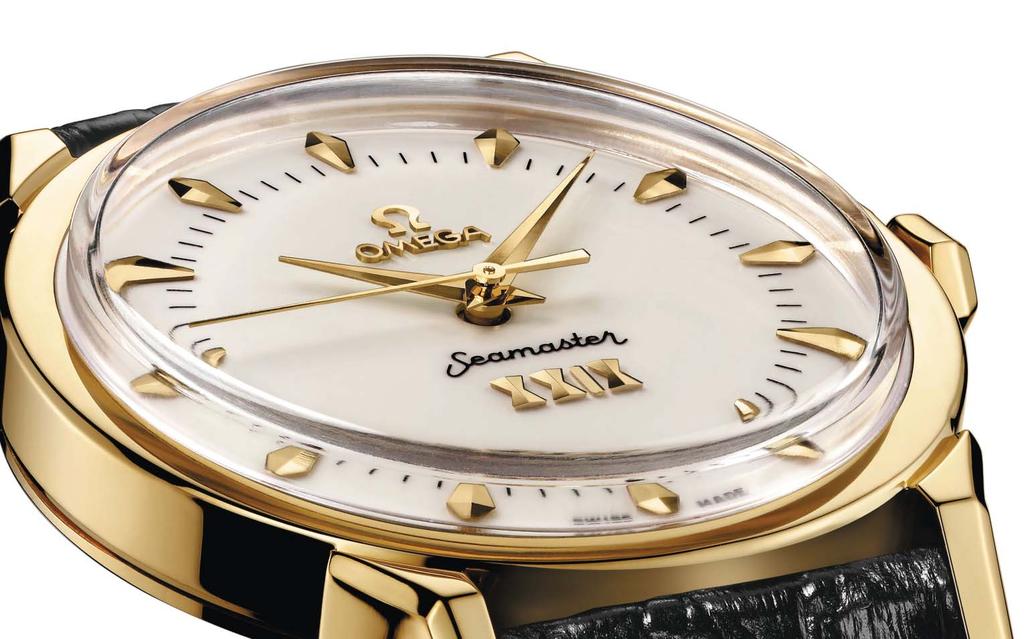 Beijing 2008 - Limited Editions Countdown 0 - Seamaster XXIX 34 The hour markers and hands along with the vintage OMEGA logo and name applied on the polished ivory dial are made of 18-Ct yellow gold,