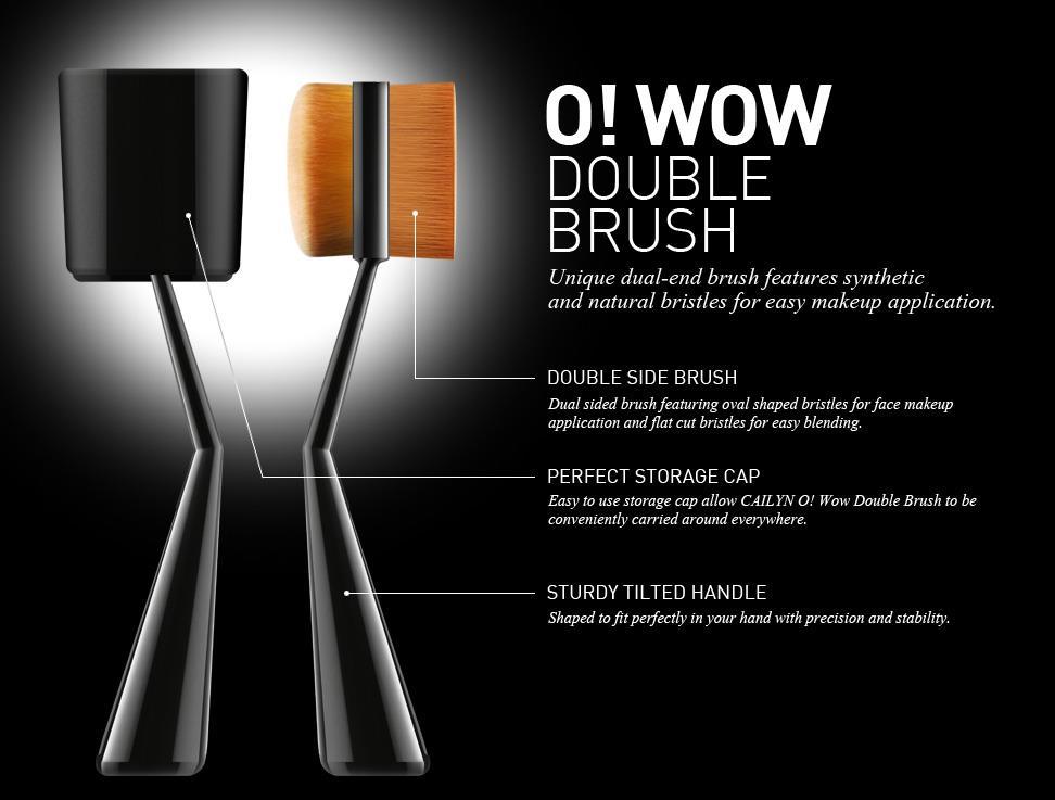 O! WOW DOUBLE BRUSH Unique dual-end brush features synthetic and natural bristles for easy application Ergonomically-designed, hand-held makeup brush constructed with the softest bristles, this