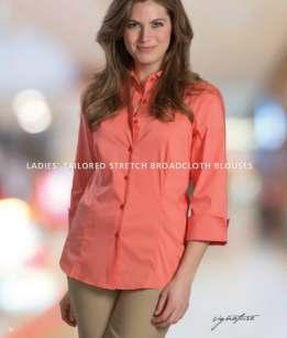 85 ED5033 3/4 Sleeve Blouse (shown right) White, Blue, Black, Red, Burgundy, French Blue,