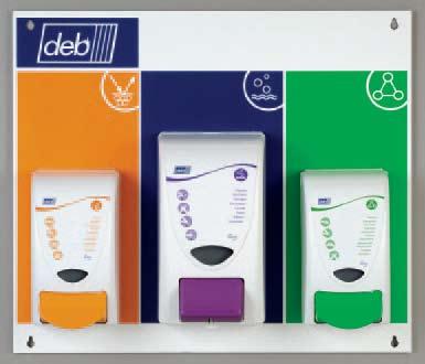 Deb Skin Safety Centers Robust, light-weight boards that are ready-assembled with appropriate Deb dispensers. For use with Deb products to create a tailored skin care system.