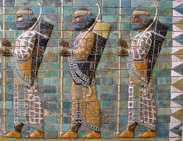 Image 6) glazed brick, Iranian troops, Susa, 5th century BC, The Louvre in Paris Resurfacing the alkaline glaze caused that arise new coloring technologies.