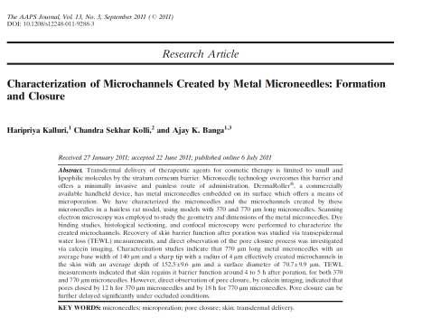 Microneedling Channels May Take 24 Hours to Close Barrier function: Returned in 4-5 hours