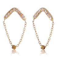 NOTED WE92 GLOW EARRINGS 10K d - 200 500 10mm boomerang charm with 1mm diamond x7. 1 fine curb chain dangling from boomerang with 1mm gold plated bead. WE74 NOVA THREAD-THROUGH SS bd 4.
