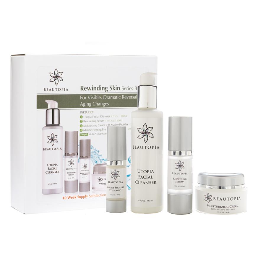Rewinding Skin Series B Kit contains each of the following products: Utopia Facial Cleanser - Botanical Vitamin Wash for Daily Use - 6 fl oz / 180 ml Bottle Rewinding Serum + Rapid Moisture