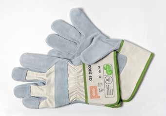 GS 2000 GS 2100 Safety glove made of cowhide leather (palm) Knuckle protection, thumb and fingertips made of cowhide split leather Back of hand and cuff made of textile fabric QS Quality  27 cm total