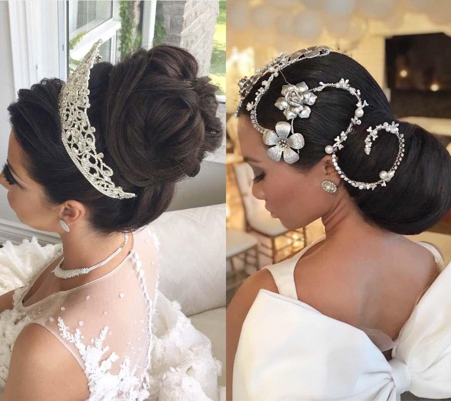 DAY 2 ) STATEMENTS Two styles that have become known as the little black dresses of bridal hairstyles.