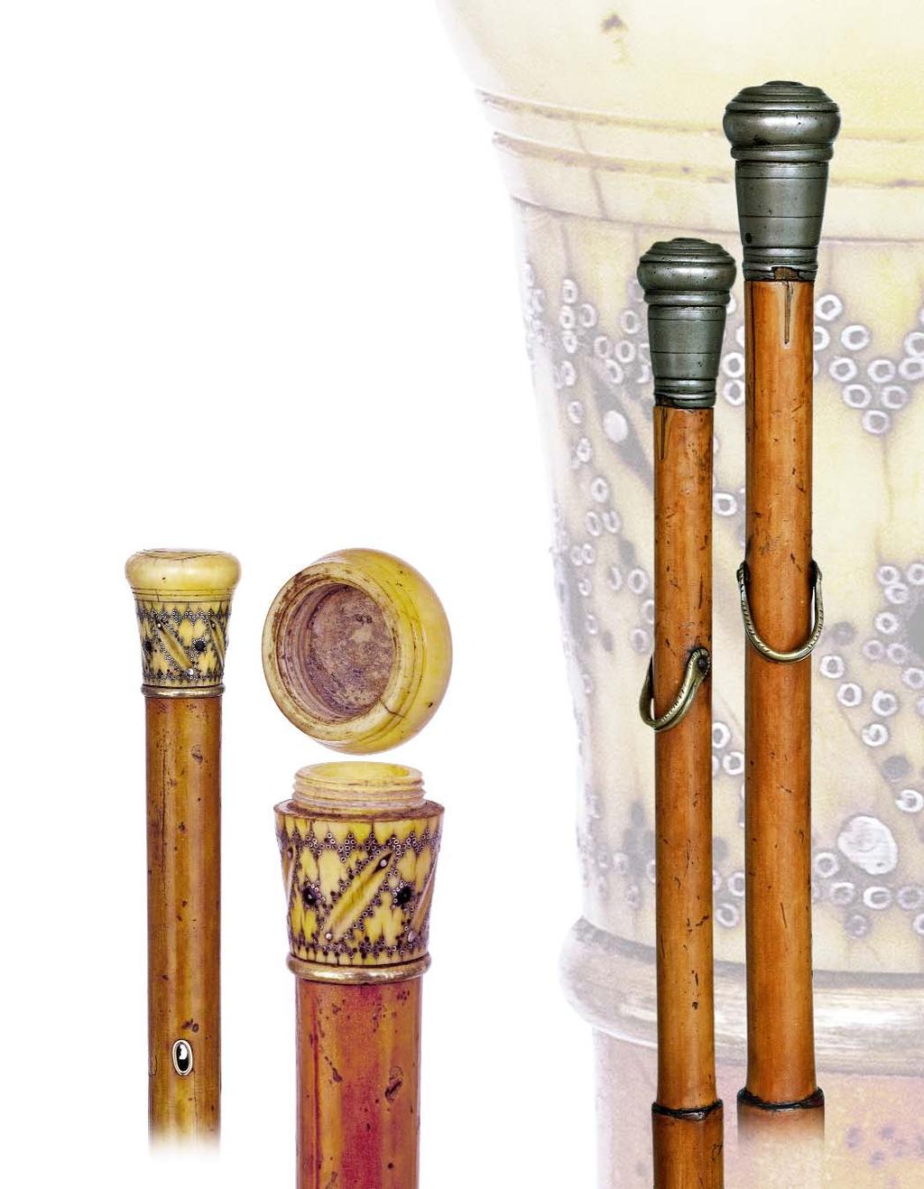 107. Continental Officer s Cane Middle of the 18th Century-Turned white metal knob on a stepped, full bark malacca shaft with a brass lanyard hanger and a 3 ¼ tall and a period fringed iron ferrule.