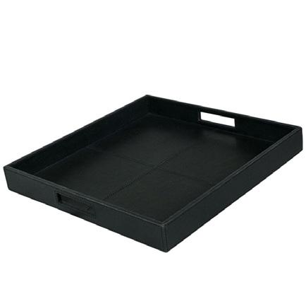 1040 Round tray set/2, black leather L