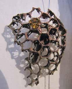 Figure 3. Brittany Sue Mason, Honeycomb Brooch, bronze, sterling silver, stainless steel, glass, beeswax. Figure 4. Work in process, pollen pollution.