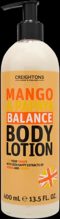 CN6538 MANGO & PAPAYA BODY LOTION A fabulous fruit medley with Mango & Papaya extract to moisturise and soften skin.