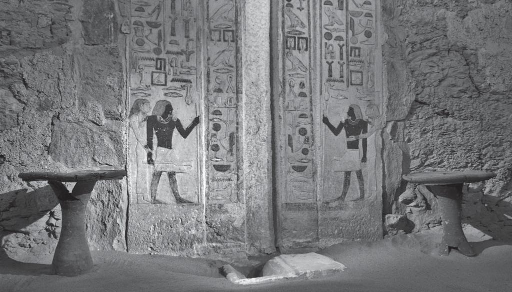 REPORTS PES XV/2015 3 Fig. 1 A tentative reconstruction of the use of stands with platters during rituals, in front of the false door of Nefer (AS 68d).