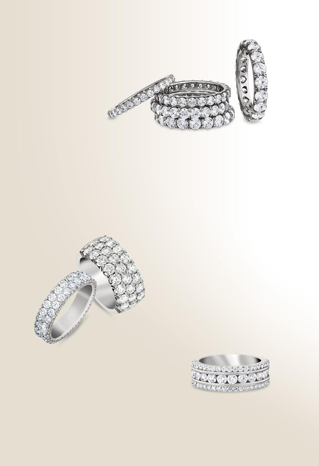 B A E Signature ollection G F H A E. ommon prong diamond eternity rings from $2,975 F. Two row diamond eternity ring, $10,800 G.