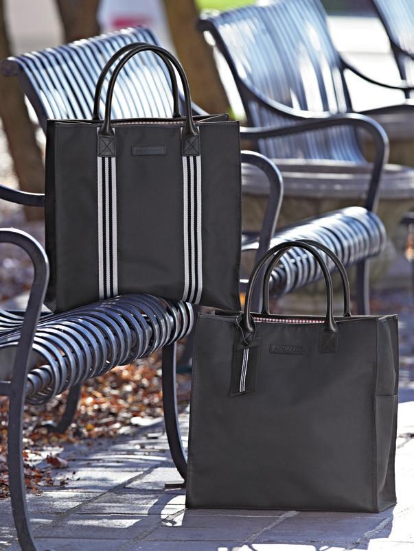 STAY AGILE BOB TOTE TOM ZIPPER TOTE 6 116-BLK SUGGESTED RETAIL $128 15 ¾" x 8 ¼" x 15 ¾" With its padded cell-phone pocket and leather handles, this is the