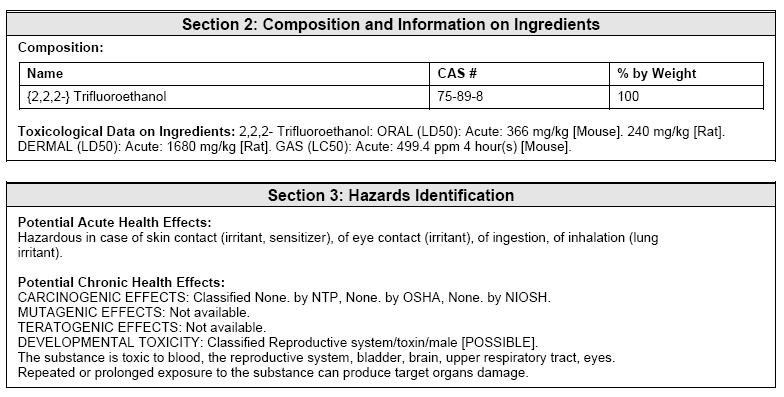 Hazardous Information - Ingredients that are capable of being harmed or might have unknown effects - How much ingredient is in the whole product - A code required by the transportation of Dangerous