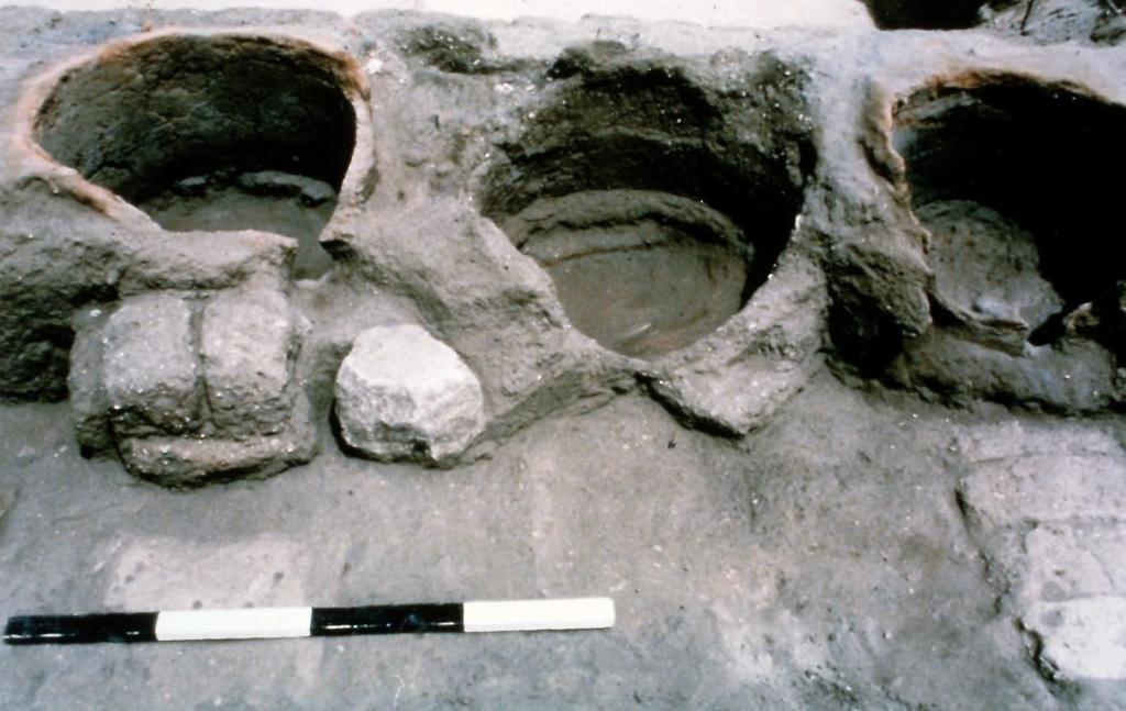 Figure 2: A set of ovens in a bakery room at the temple of Kom el-nana, Amarna. Photo: Barry Kemp.