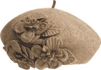 Classic wool beret Wool side flowers B521 Rhinestone Cap, Grey Flannel, Camel, Berry*, Red Berry pictured Round wool