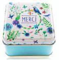 STOrAgE, boxes ANd gift wrap metal box merci 02755 1.50 Merci - Say «thank you» with this square metal box with a natural and colorful design.