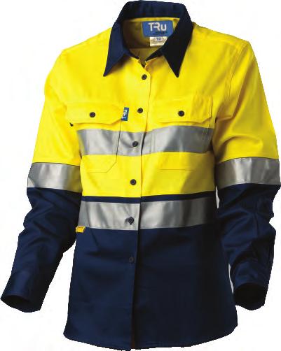 LADIES WORKWEAR HORIZONTAL BACK COOLING VENTS DSW2169T1 RIPSTOP HI VIS COTTON VENTED SHIRT WITH 3M TAPE -