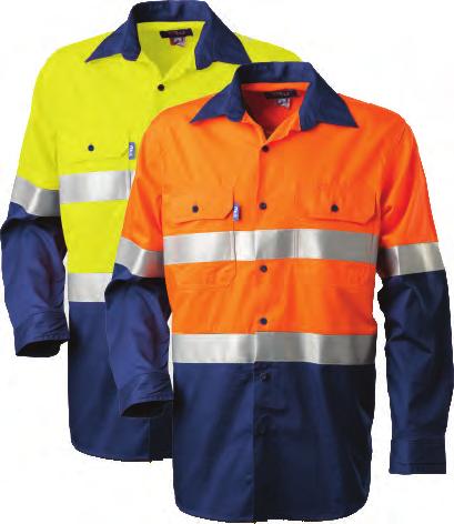 cotton drill fabric Vertical back cooling vents and underarm vents Australian Standards - Day use only DS1118T1 LIGHTWEIGHT VENTED HI VIS DRILL SHIRT WITH 3M TAPE 160gsm