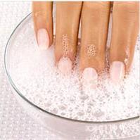 detergent or an antibacterial, anti-microbial scrub for no more than 3 minutes to soften the cuticle. You may wish to perform a 'dry' manicure using a cuticle remover cream, and that is fine as well.