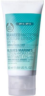 The Body Shop: Seaweed Mattifying Moisture Lotion SPF 15 Product Description: This lightweight moisturizing lotion hydrates, controls excess oil and combats shine. It also has UVA/UVB protection.