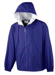 3280 3281 HOODED TAFFETA JACKET/FLEECE LINED Outer shell of 100% nylon taffeta Body, sleeves and hood lined with 75% polyester/13% rayon/12% cotton grey heather fleece Front zipper with inside storm