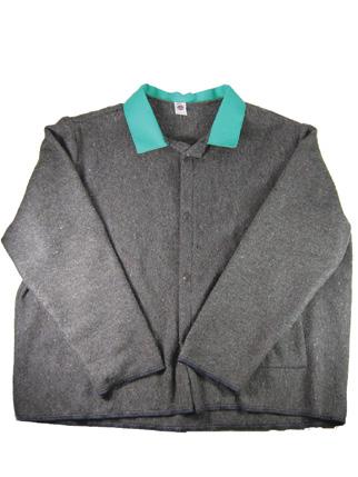 agid 30 Blanket Wool Jacket agid 30 Blanket Wool Vest agid Blanket wool gray jacket; 30 length; green sateen collar; inside pocket; snap on front; no snap on sleeves.