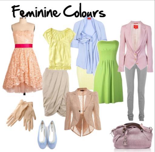 Color Personality 5. Soft Feminine Colors are soft and pretty and may be pastel, not harsh or bold. Light blues, purples, pinks, greens and lemons.