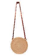 handmade crochet palm round handbag with genuine leather