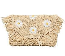 5 rectangular paper crochet fold over pom trim clutch with snap closure and interor