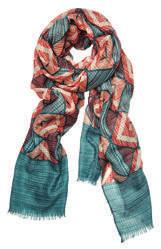 BSS1820 $12 70 x 36 woven oblong scarf with palm leaf all over print and