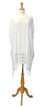 tassels BST1704 $24 v-neck crinkle cotton tunic with draw string waist and crochet sleeve hem