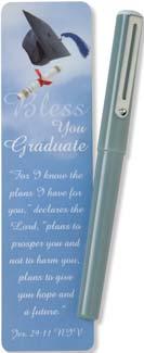 Jeremiah 29:11, NIV. Ballpoint pen comes gift-boxed with laminated bookmark.