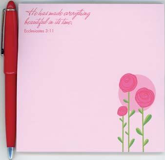 reveal an 80-count sticky notepad embellished with 1 Co rin thians 15:57.