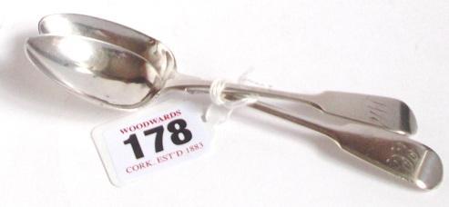 silver teaspoons with fiddle pattern handles 1845 & 1856,