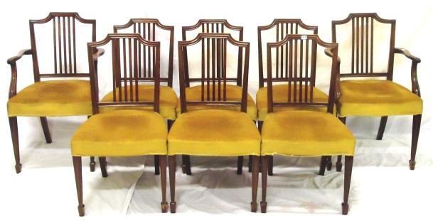 351 Set of ten Victorian mahogany dining chairs with upholstered backs on seats, on turned tapering legs 300-500 352
