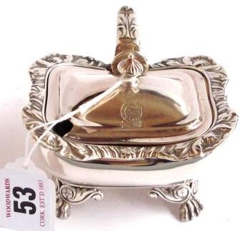 large cauldron salt cellar profusely embossed with flowers, foliage and