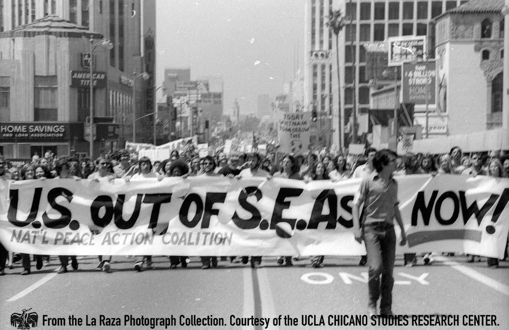 The anti-vietnam War demonstration down Wilshire Boulevard La Raza photograph collection.
