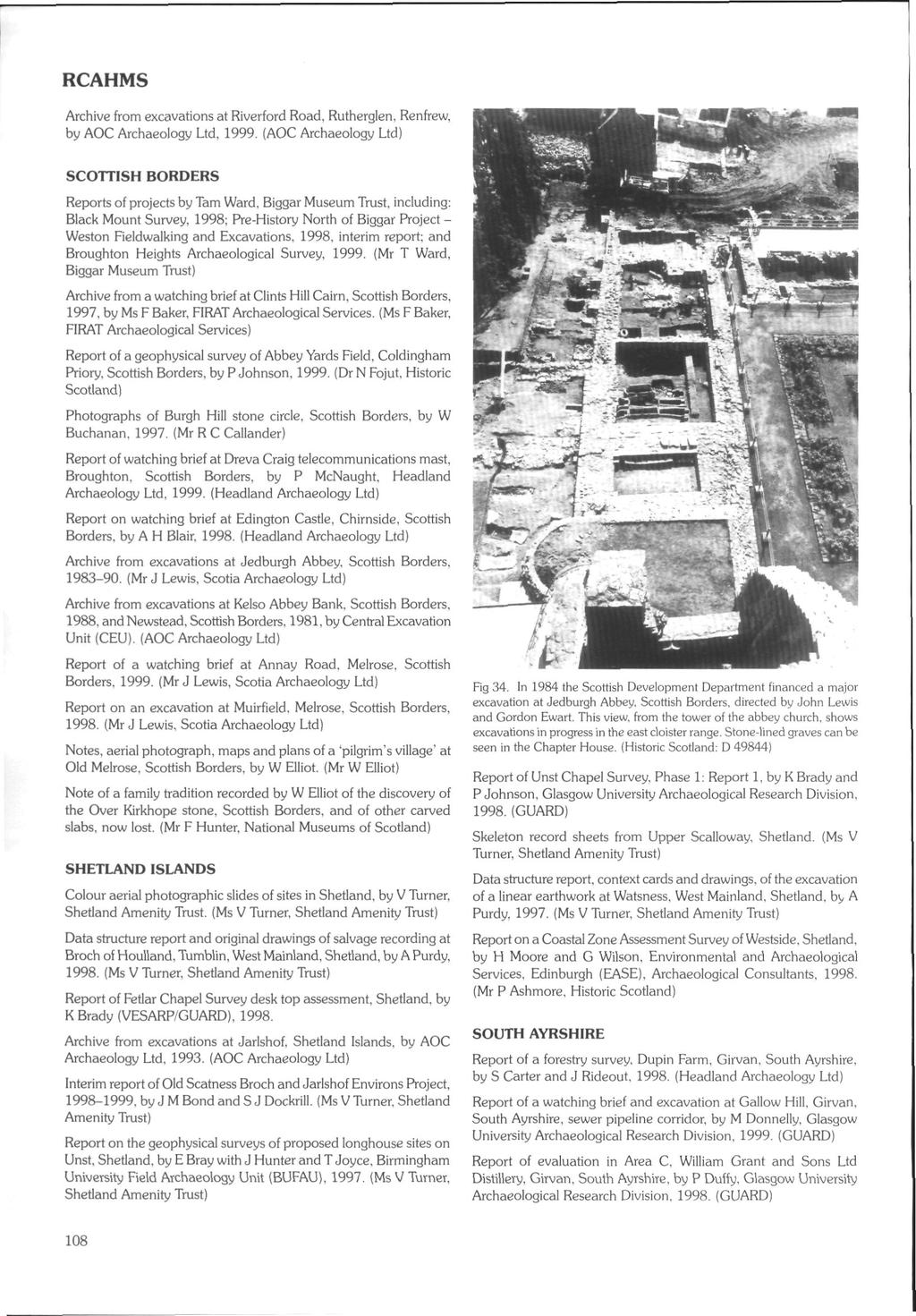 RCAHMS Archive from excavations at Riverford Road, Rutherglen, Renfrew, by AOC Archaeology Ltd, 1999.